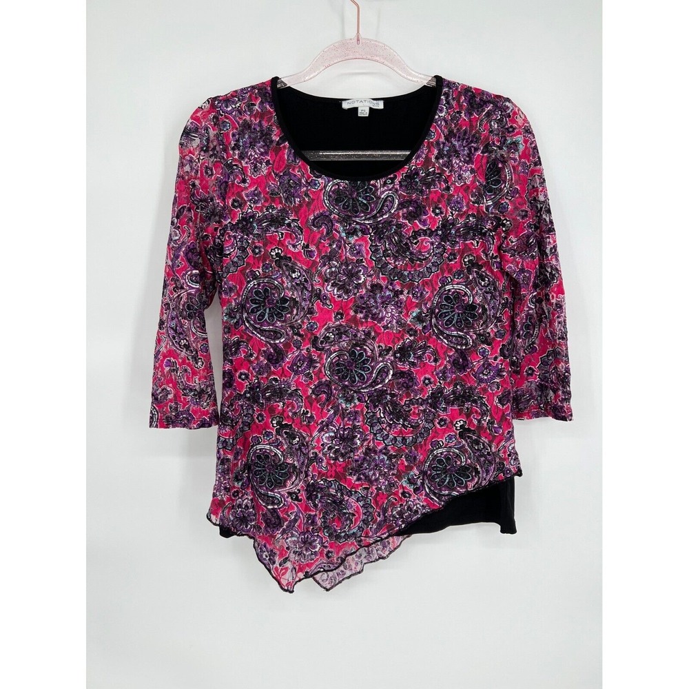 Notations Paisley Print 3/4 Sleeve Asymmetrical Top Petite Size PS‎